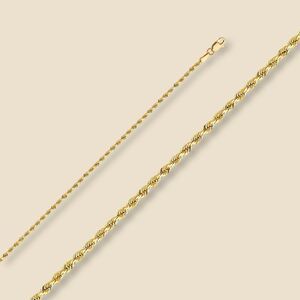 14K Yellow Gold 1.9mm Solid Rope Chain Necklace